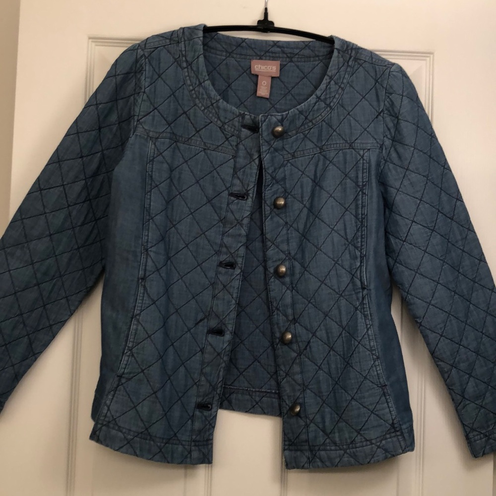 Chico's Quilted Denim Blue Jacket